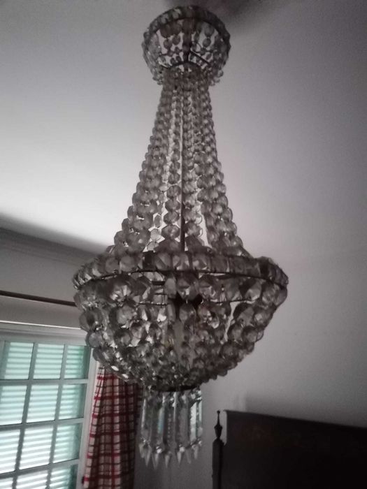 Lustre de Teto Grande em Cristal e Latão, Vintage Meados do Séc. XX,