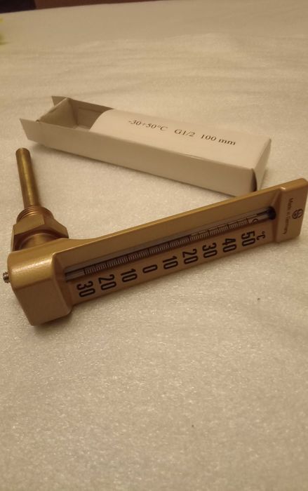 Termometr maszynowy kątowy przemysłowy szklany LSW H150 L100 -30 +50 C