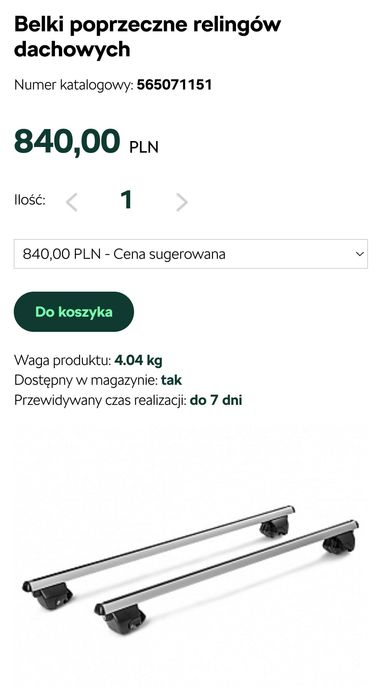 Belki bagażnika dachowego Skoda Kodiaq oryginalne