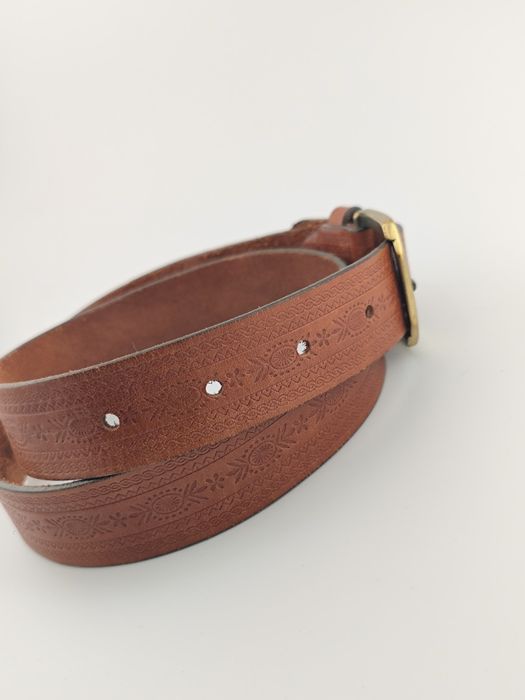 r. 72-83  Lloyd Pasek Retro damski skóra brązowy złota klamra