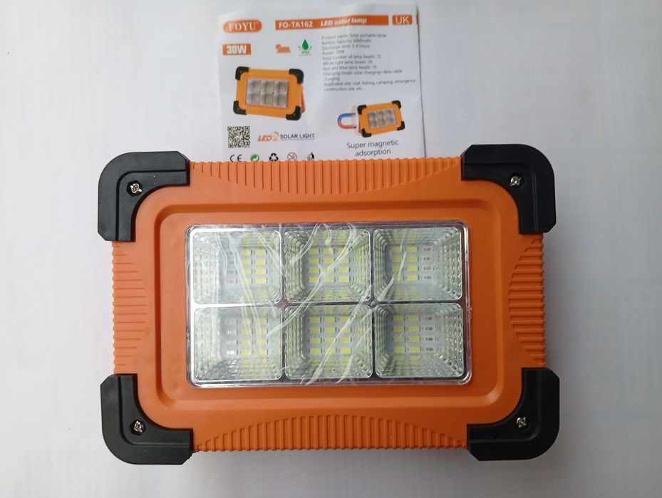 Аккумуляторный LED фонарь 30W + power bank ,с солнечной панелью