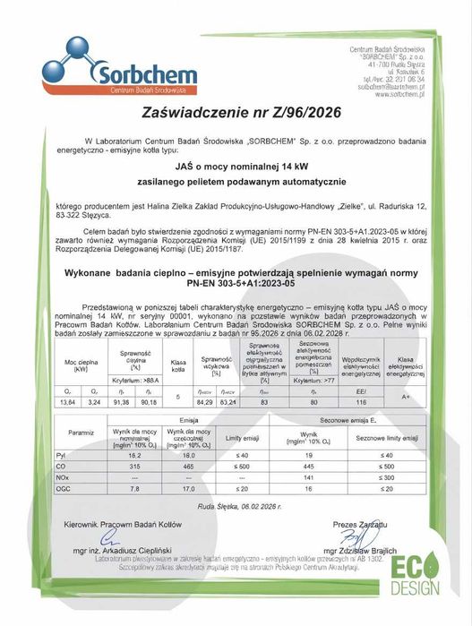 Kocioł Piec Na Pellet ZIELKE JAŚ 14 kW | 5Klasa ECODESIGN | Sprawność 91% | Venma