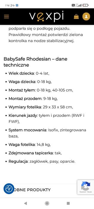Fotelik samochodowy BabySafe Rhodesian 360'