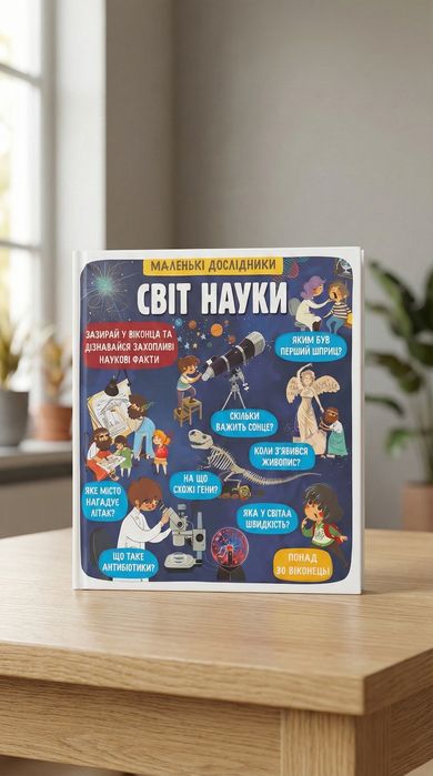 Интеракитивна книга Маленькі дослідники "Світ Науки " з віконечками