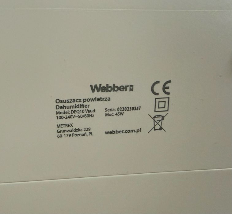 Webber Vaud model DEQ10 osuszacz i oczyszczacz powietrza