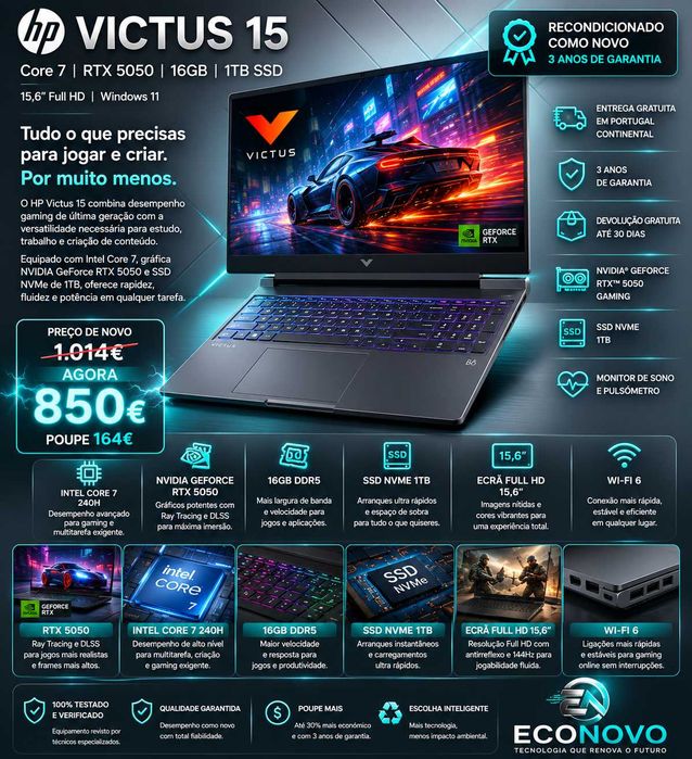 EN HP Victus Gaming Laptop 15 Intel Core 7 240H 16GB 1TB SSD RTX 5050 15,6