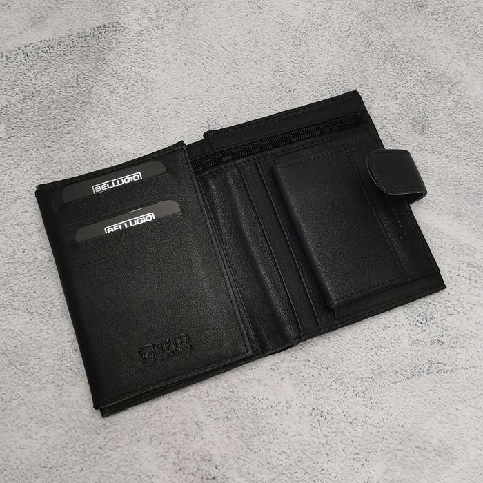 Duży portfel męski z systemem RFID Bellugio czarny prosty klasyczny