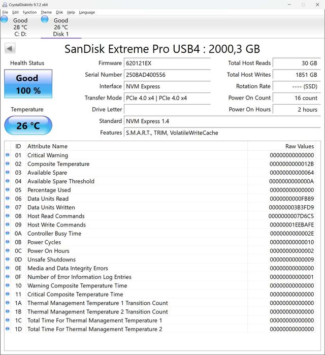 SanDisk Extreme PRO with USB4 2TB (SDSSDE82-2T00-G25)