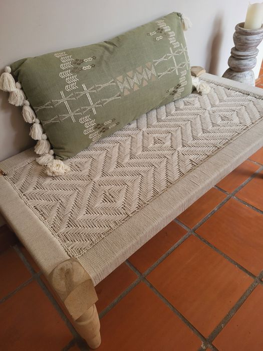banco, banqueta, canape, macrame, decoração, rustico