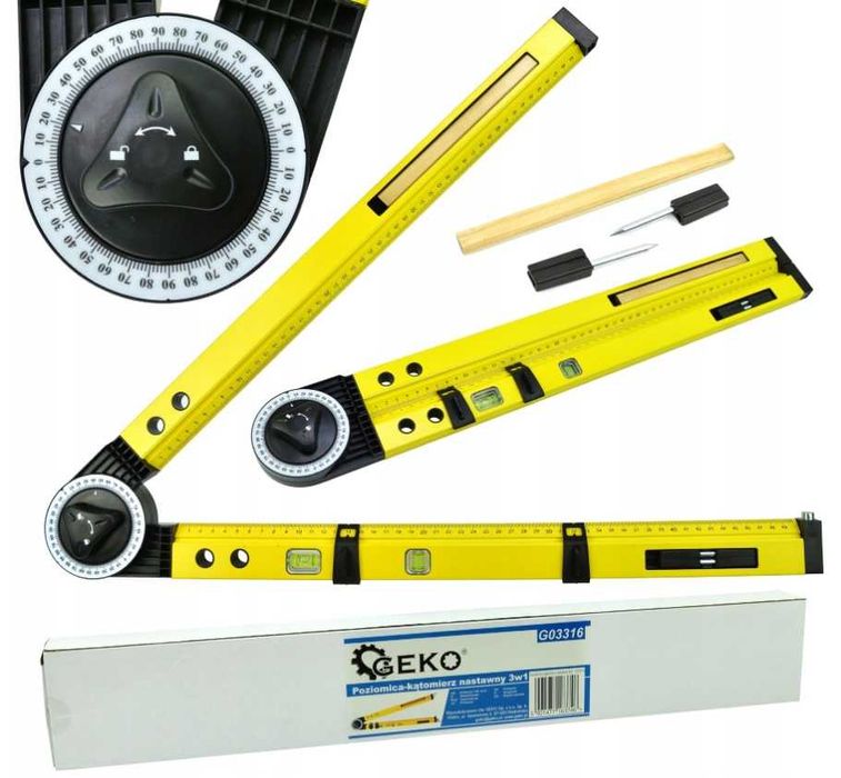 Kątomierz nastawny cyrkiel kątownik poziomica 3w1