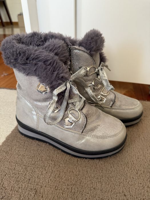 Śniegowce buty dziewczęce ocieplane srebrne r.33