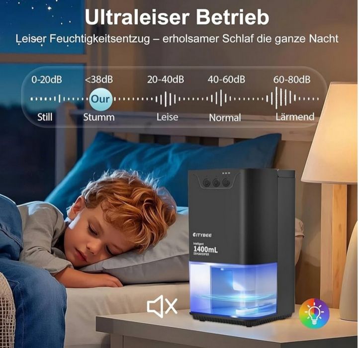 NOWY Cichy Osuszacz Powietrza CITYBEE 1400ml | Timer | RGB LED