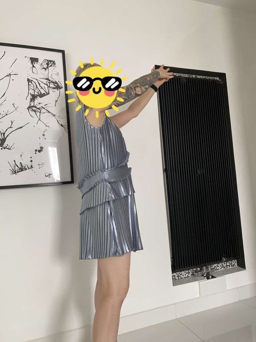 Nowa Sukienka XS/S 34/36 srebrna stalowa lata 20-te