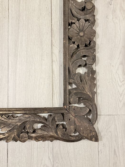 moldura antiga espelho decoração arte oriental indiana talha teca rustica