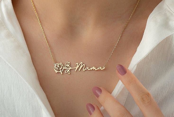 Срібне кольє з позолотою з ім'ям та квіткою, срібна прикраса, подвеска