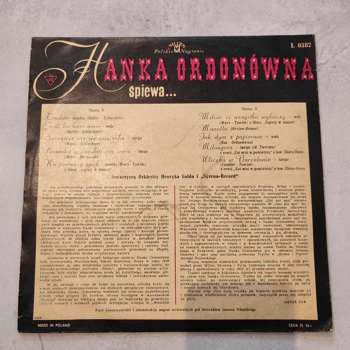 Hanka Ordonówna - Śpiewa ... - Winyl