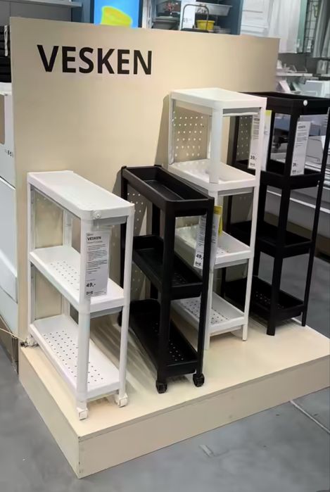 IKEA . Максимум пользы от минимума площади . Стеллажи/этажерки , тележки VESKEN .ИКЕА.В белом и черном цветах. В наличии .