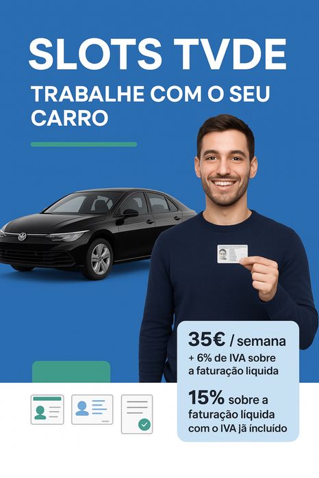 SLOTS TVDE – Trabalhe com o Seu Carro e a Nossa Frota de Operador!