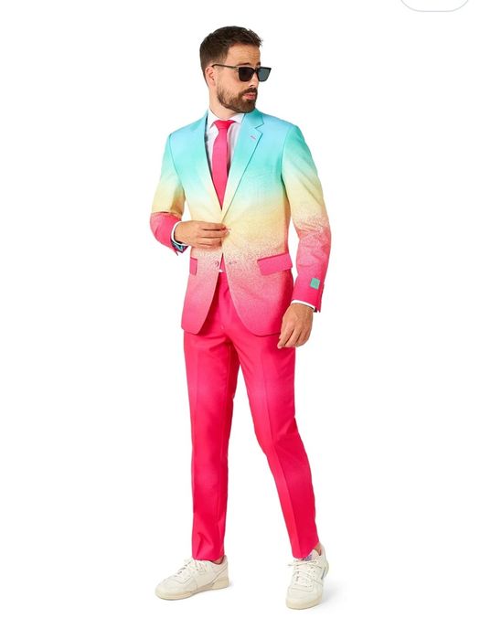 52 rozm. Garnitur męski OppoSuits – Funky Faded Rainbow – Różowy, Nieb