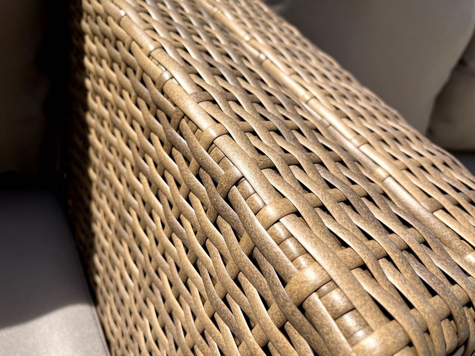 (GD) BORNEO zestaw technorattan beżowoszary sofa fotel pufa