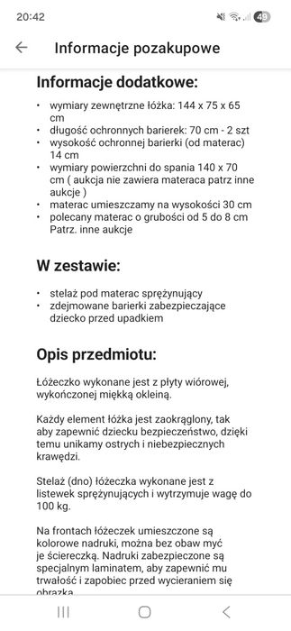 Łóżeczko dla dziecka 140 x 70 materac