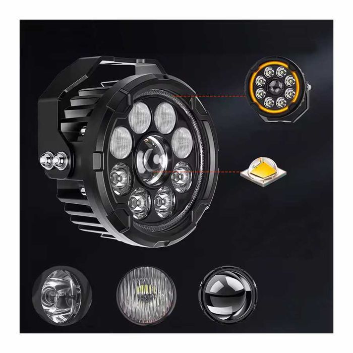 Faróis auxiliares LED 110W - Duplo feixe com DRL âmbar 4.5 pol