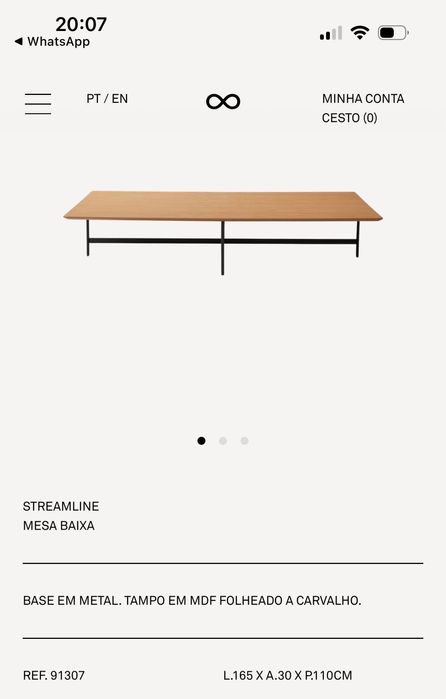 Mesa de centro em madeira da Area Store sem uso, nova!! 1,65x1,10x30 A64310022749057121