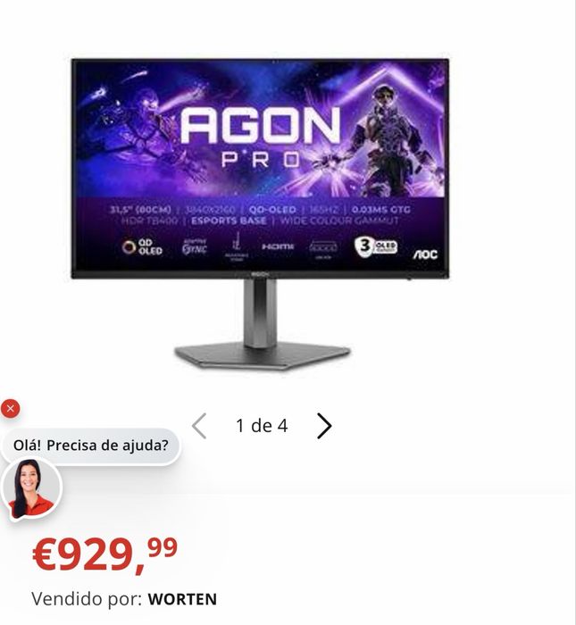 Monitor oled 32, 165hz, 4k hdmi 2.1