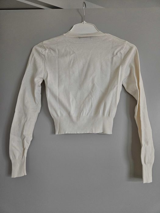 Biały krótki sweterek sweter bluzka crop top ze ściągaczem Amoricon S