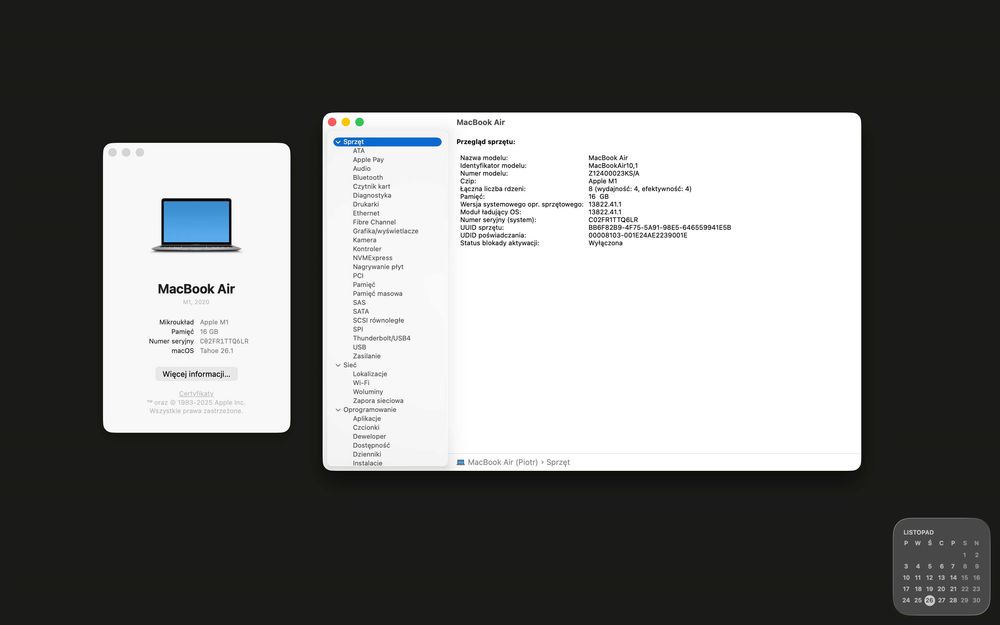 Laptop Macbook air M1 13" a2337 16GB 512GB 8CPU