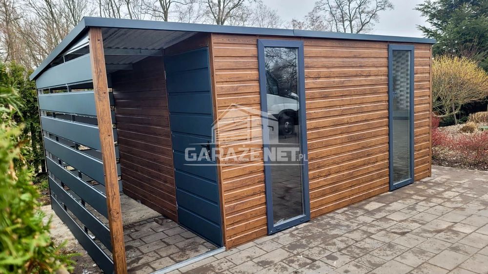 SCHOWEK DOMEK OGRODOWY 4,5X2,5 m + Wiata 1,5X2,5 Drzwi 2X Okno GB414