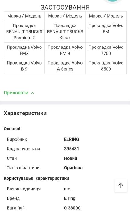 Прокладка клапанної кришки VOLVO  Renault  MAGNUM  Premium