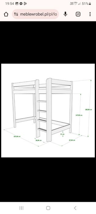 Łóżko dziecięce drewniane antresola 180x80