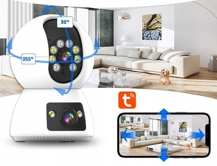 KAMERA Wewnętrzna PTZ podgląd na żywo niania obrotowa dwa obiektywy