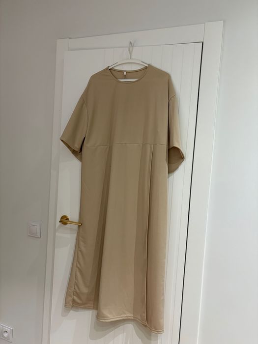 Sukienka koktajlowa midi karmelowa brązowa beżowa xxxl