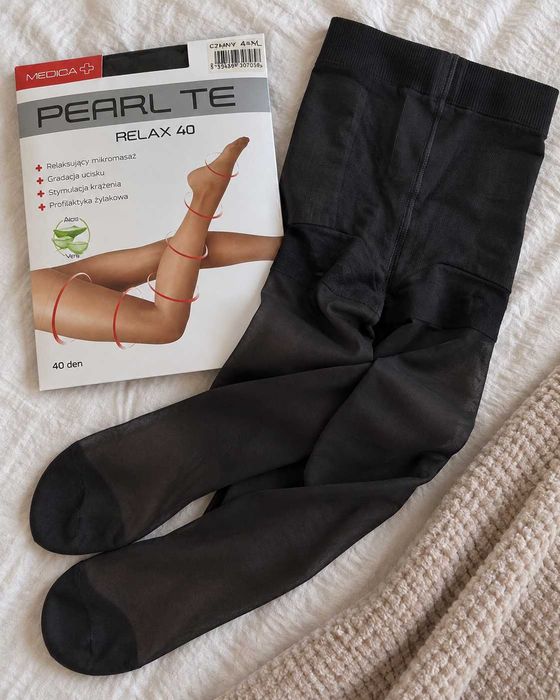 Nowe rajstopy Pearl Te Medica+ Relax 40 4/XL czarne uciskowe