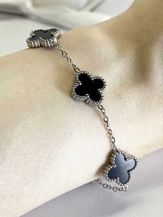 Комплект Клевер чорна емаль в сріблі