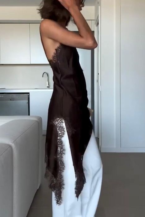 Zara S sukienka asymetryczna brązowa