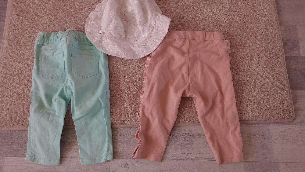 Jeansy getry kapelusz haft zestaw na dziewczynkę ok 62-68cm