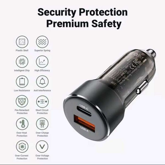 ACEFAST 60W підтримка швидкої зарядки (USB-A+USB-C)