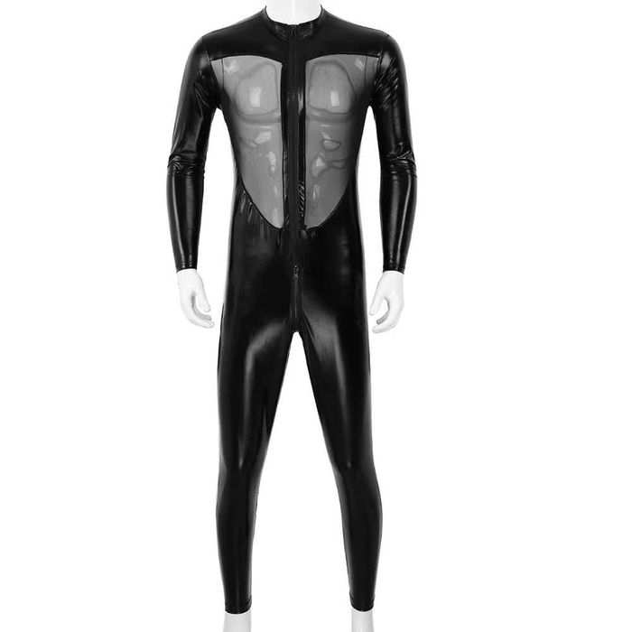 Kombinezon przebranie sylwester winyl latex czarny z zamkami