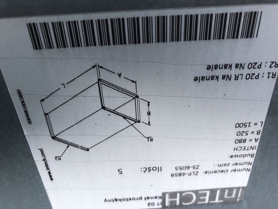 Kanał wentylacyjny 880x520 1,5m