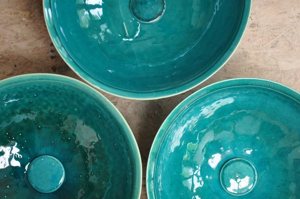 OUTLET & HANDMADE Umywalka ceramiczna nablatowa - 40 cm Emerald Green