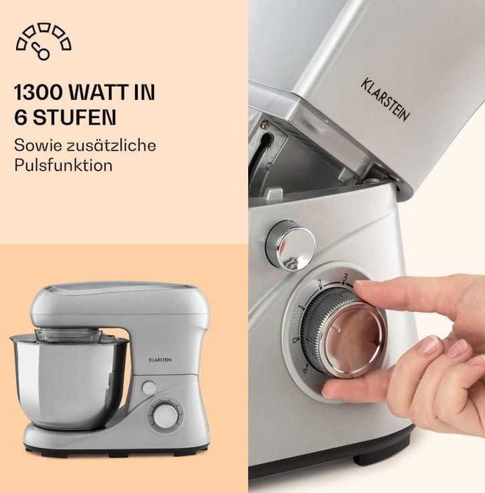 Тістоміс, міксер Klarstein Bella Pico 2G 1300W 1.7HP 6 рівнів 5 літрів