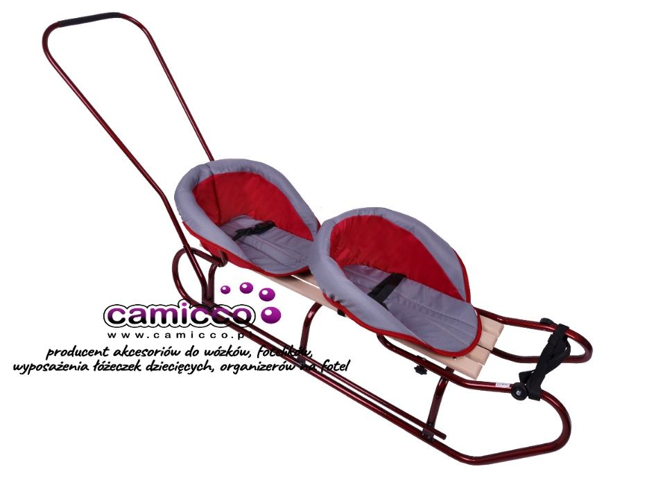 Sanki dwuosobowe z pchaczem + 2 materacykami podwójne dla dzieci HIT
