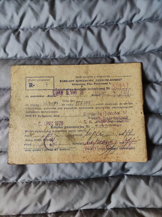Karta gwarancyjna motoroweru Romet Komar 2350 roku 76
Stan jak na swoj
