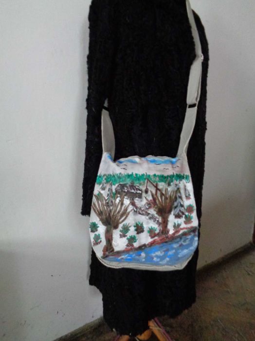 WYPRZEDAŻ  Artystyczna skórzana torebka z widokiem.  Handmade