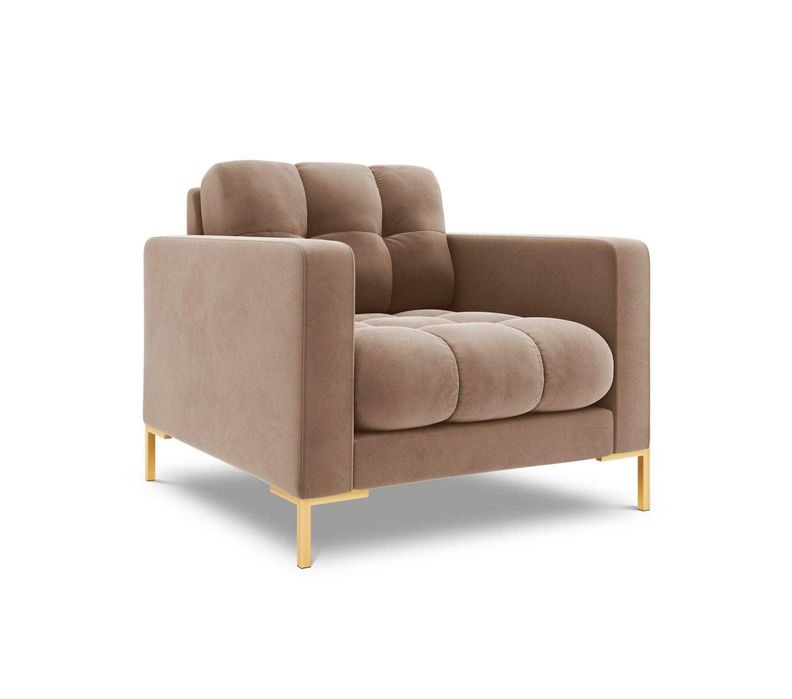 Fotel aksamitny BALI beżowy ze złotą podstawą (2)