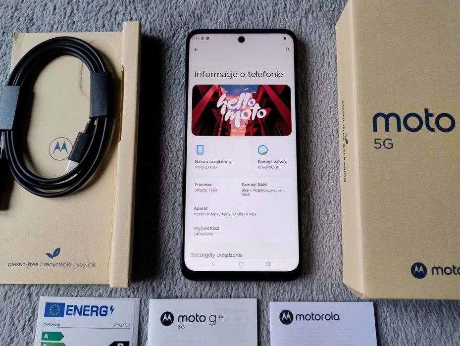 Motorola Moto G35 5G 8/128 GB - kolor Leaf Green - jak nowa - zestaw