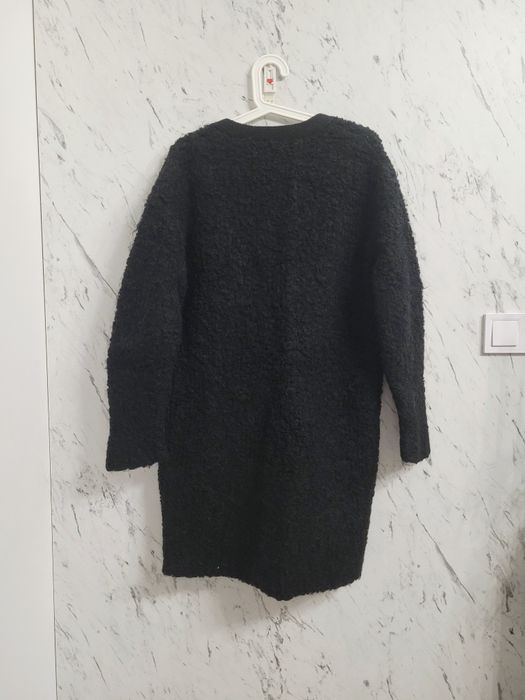 Kardigan 36 S M sweter płaszcz COS 100% wełna bouclé czarny guziki